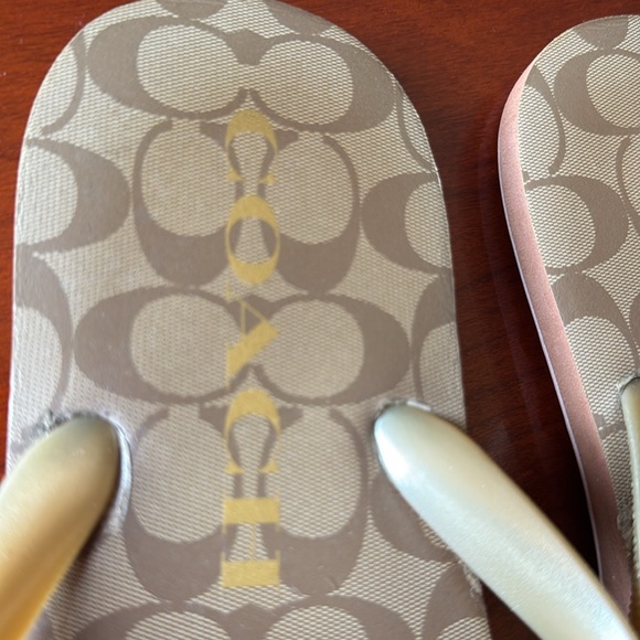 COACH Flip-Flop Sandals 9 / 10 shoes womens signature tan gold slide luxury pink - Picture 7 of 16